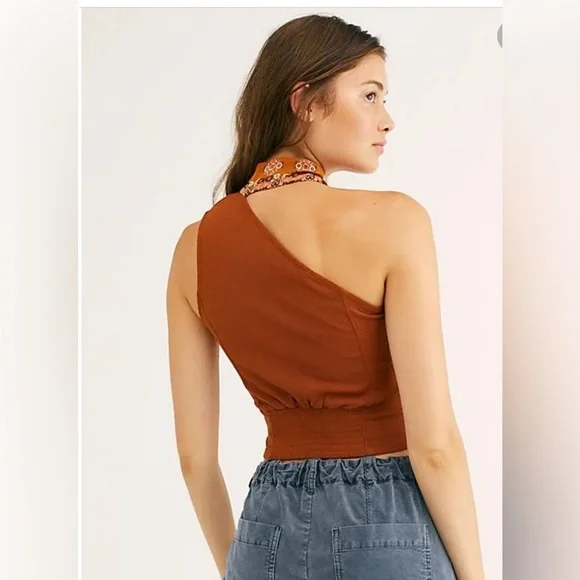 Free People Caroline One-Shoulder Top Brown, small NWT - Picture 2 of 5